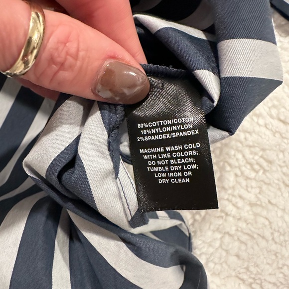 Lafayette 148 Fabiola Twilight Dungaree Blue Stripe Long Sleeve Belted Shirtdres - Picture 7 of 9